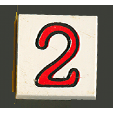 white tile 2 x 2 with number 2 fabuland pattern
