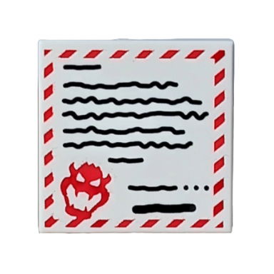 white tile 2 x 2 with letter with red blocked edge and bowser head black scribbles and dots pattern