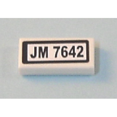 white tile 1 x 2 with black jm 7642 pattern sticker - set 7642