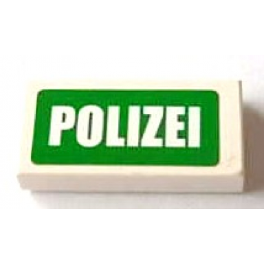 white tile 1 x 2 with white polizei on green background pattern sticker - sets 7235-1 7236-1 7237