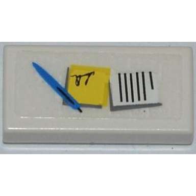 white tile 1 x 2 with notepad sticky note and pen pattern sticker - set 7498