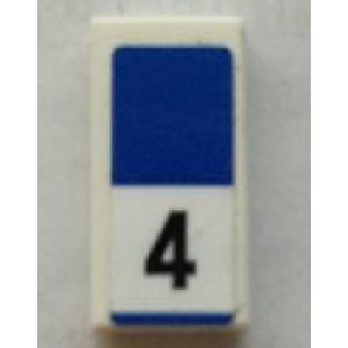white tile 1 x 2 with black number 4 and blue rectangle pattern sticker - set 75873