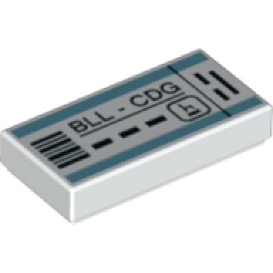 white tile 1 x 2 with bll - cdg airline ticket pattern