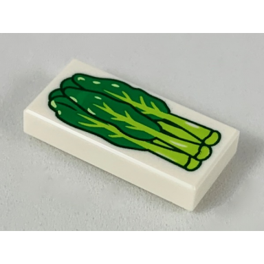 white tile 1 x 2 with lime and green gai lan pattern