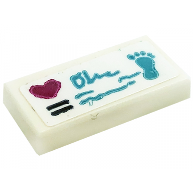 white tile 1 x 2 with magenta heart black lines medium azure scribbles and footprint pattern sticker - set 41318