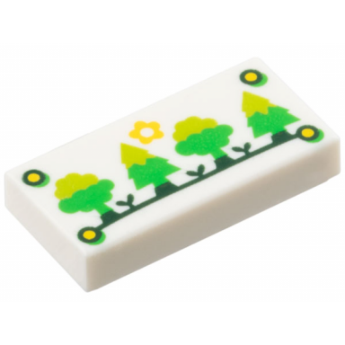 white tile 1 x 2 with yellow flower sun and nails and lime bright green and dark green trees pattern