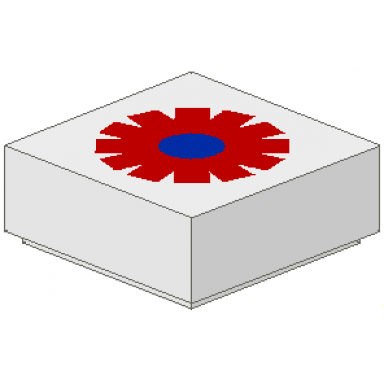 white tile 1 x 1 with red blue flower pattern