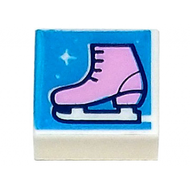 white tile 1 x 1 with bright pink ice skate on dark azure background with sparkles pattern