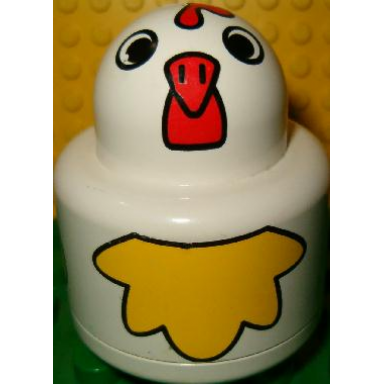 white primo brick round rattle 1 x 1 with chicken pattern