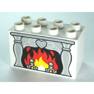 white duplo brick 2 x 4 x 2 with fireplace with heart pattern