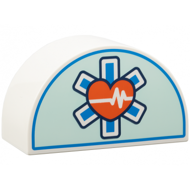 white duplo brick 2 x 4 x 2 slope curved double with dark azure asterisk reddish orange heart and heart beat on light aqua background pattern