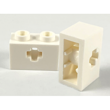 white technic brick 1 x 2 with axle hole and inside side supports