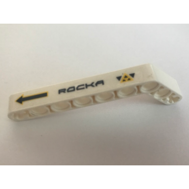 white technic liftarm modified bent thick 1 x 9 7 - 3 with rocka and arrow pattern sticker - set 44014