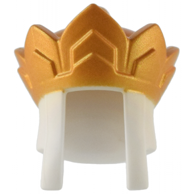 white minifigure headgear headdress with fabric panels and crown with 8 points with gold top pattern