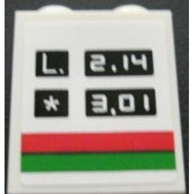 white brick 1 x 2 x 2 with inside stud holder with l 2.14 and * 3.01 pattern sticker - set 3180