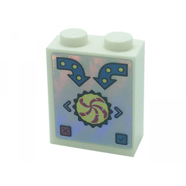 white brick 1 x 2 x 2 with inside stud holder with dark azure arrows cupcake and buttons on iridescent mirrored background pattern sticker - set 41366