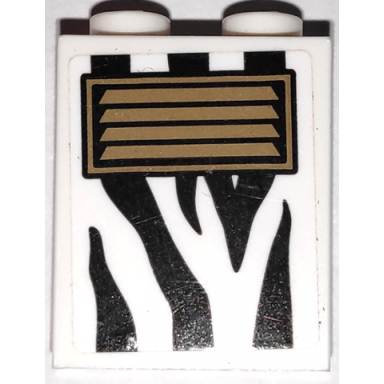 white brick 1 x 2 x 2 with inside stud holder with black zebra stripes camouflage and dark tan vent pattern sticker - set 60267