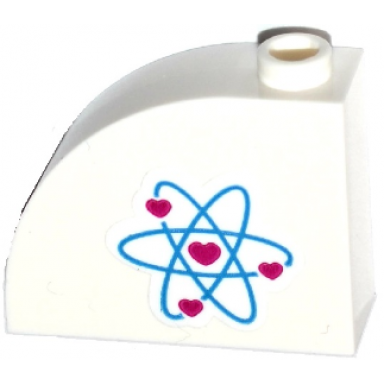 white slope curved 3 x 1 x 2 with hollow stud with heart electron orbitals pattern model left sidesticker - set 41116