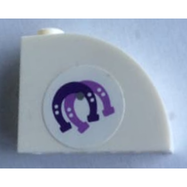 white slope curved 3 x 1 x 2 with hollow stud with horseshoes pattern model left side sticker - set 41057