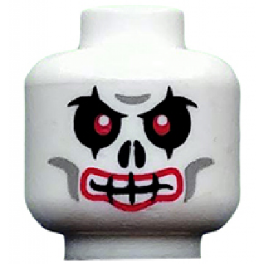 white minifigure head skull red eyes and mouth outline light bluish gray cheek lines furrowed brow evil grin pattern