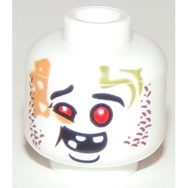 white minifigure head alien ninjago red eyes dark red rash missing teeth goofy expression pattern