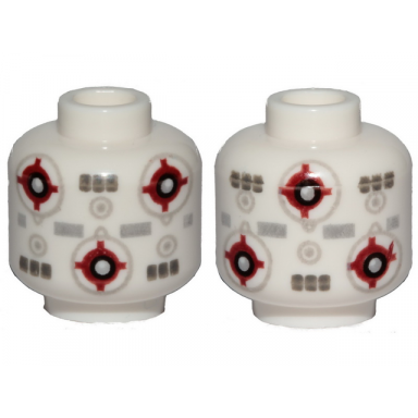 white minifigure head without face with sw marksman-h training remote droid pattern