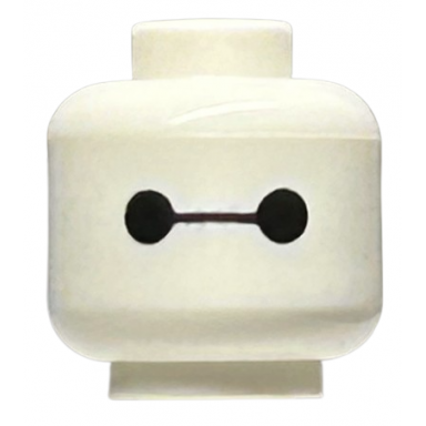 white minifigure head alien with black eyes and connecting line pattern baymax