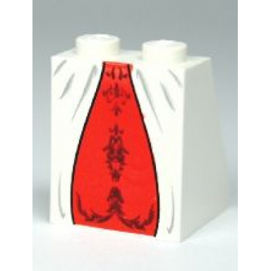 white slope 65 2 x 2 x 2 with bottom tube with minifigure dress skirt robe red panel pattern