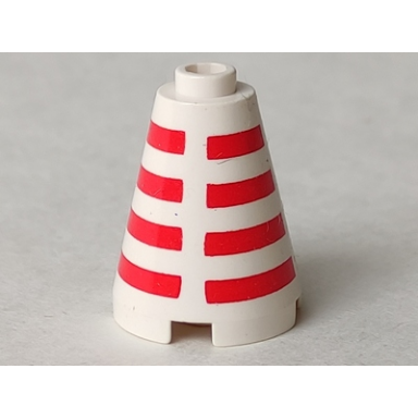 white cone 2 x 2 x 2 with horizontal red stripes pattern