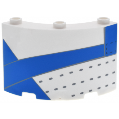 white cylinder quarter 4 x 4 x 3 with blue panels with outline light bluish gray and black stitching pattern model left side