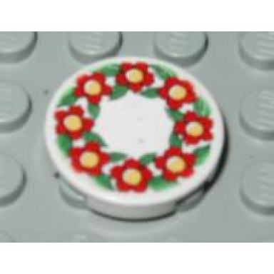 white tile round 2 x 2 with scala flower pattern