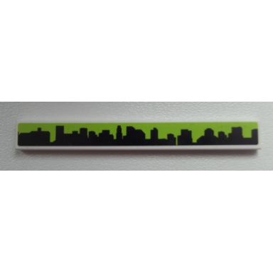 white tile 1 x 8 with black skyline on lime background pattern sticker - set 60026
