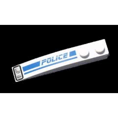 white slope curved 6 x 1 with police blue line and headlight pattern model left side