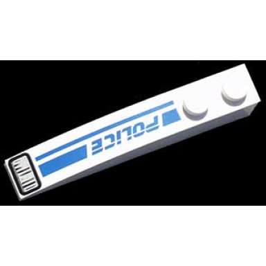 white slope curved 6 x 1 with police blue line and headlight pattern model right side
