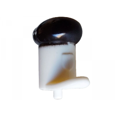 white minifigure hat with small pin tall hat with small brim and printed black top pattern