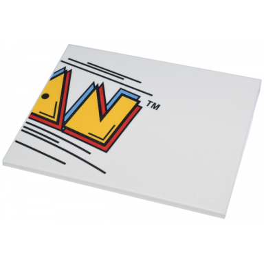 white slope 10 6 x 8 with pac-man sign right piece yellow medium blue and red an and black lines pattern