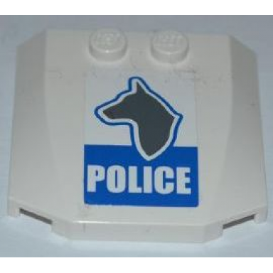 white wedge 4 x 4 x 2 3 triple curved with dog head and white police on blue background pattern sticker - set 7285
