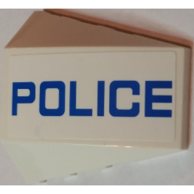 white wedge 4 x 4 triple curved no studs with blue police thin font on white background pattern model left side sticker - set 60049