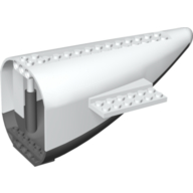 white aircraft fuselage aft section curved with fixed dark bluish gray base and white hard rubber tip