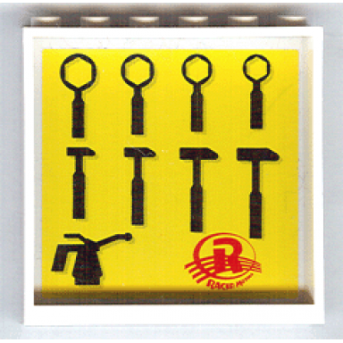 white panel 1 x 6 x 5 with tools pattern 2 on inside sticker - set 8161
