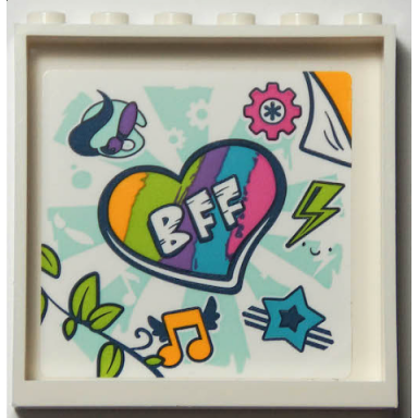 white panel 1 x 6 x 5 with bff on rainbow heart paint palette gear lightning bolt star music note and leaves pattern sticker - set 41395