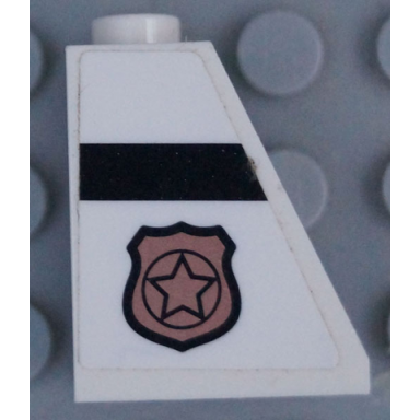 white slope 65 2 x 1 x 2 with police badge with star logo and black stripe pattern model right side sticker - set 60131