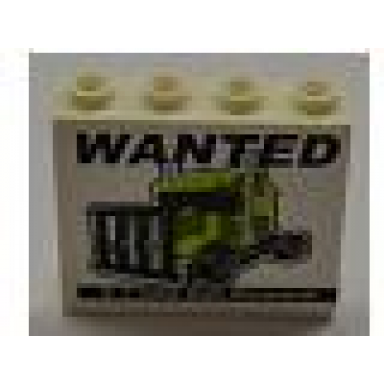 white panel 1 x 4 x 3 with side supports - hollow studs with wanted $1.000.000 reward pattern sticker - sets 8196 8199