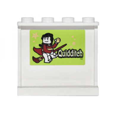white panel 1 x 4 x 3 with side supports - hollow studs with quidditch player pattern on inside sticker - set 4840