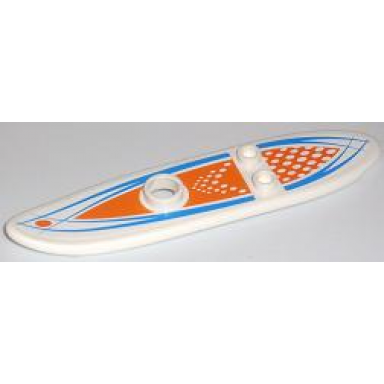 white minifigure utensil surfboard long with orange and blue pattern stickers - set 7739