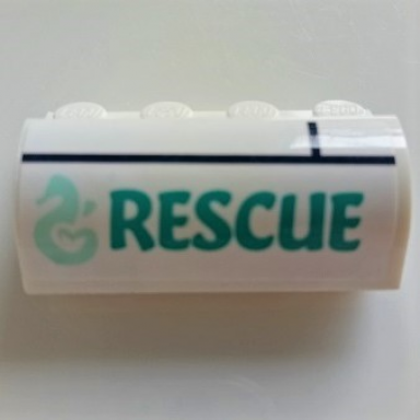 white slope curved 2 x 4 x 1 1 3 with 4 recessed studs with seahorse and rescue pattern sticker - set 41378
