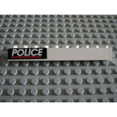 white brick 1 x 10 with white police and red line on black background pattern sticker - set 6598