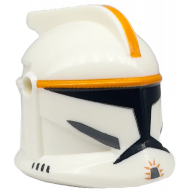 white minifigure headgear helmet sw clone trooper with holes orange stripe pattern