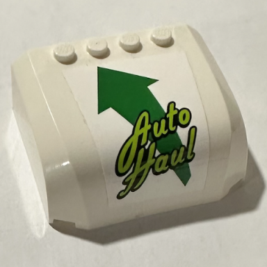 white windscreen 5 x 6 x 2 curved top canopy with 4 studs with lime auto haul and green arrow pattern sticker - set 60305