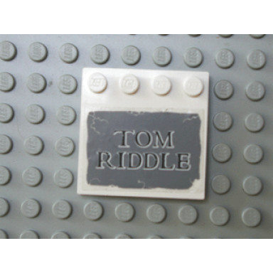 white tile modified 4 x 4 with studs on edge with tom riddle on dark bluish gray background pattern sticker - set 4766